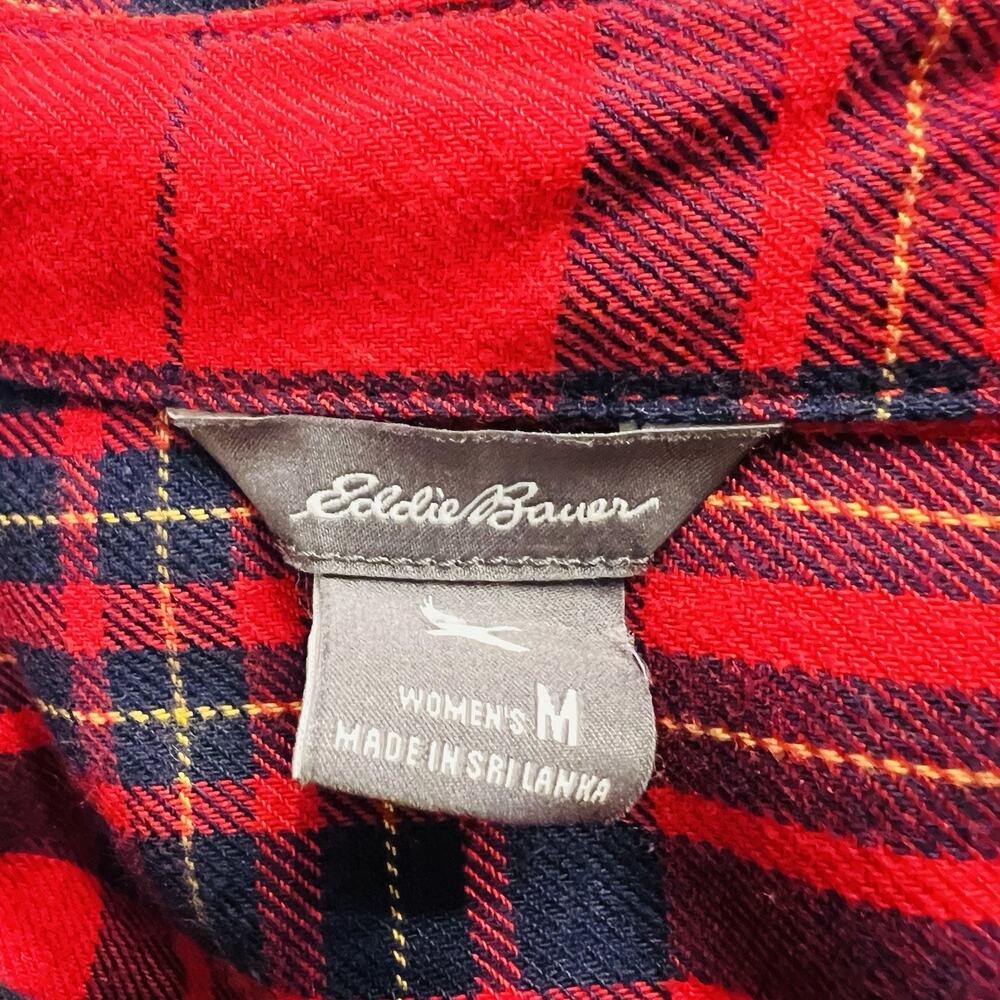 Eddie Bauer Women's M Classic Fit Red Black Plaid Long Sleeve Button Up (A0128) - Picture 4 of 5